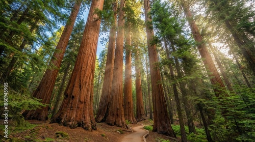 Low Angle View of Giant Sequoia Trees in Mariposa Grove Yosemite National Park