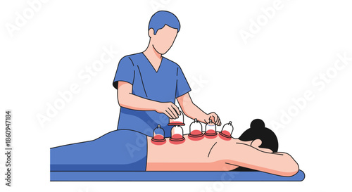 Healthcare Professional Performing Cupping Therapy on Patient's Back for TCM, Holistic Healing, and Pain Relief Treatment