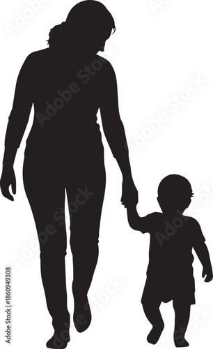 Mother and child walking hand in hand