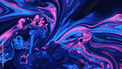 Neon pink and blue fluid swirl abstract motion background video.