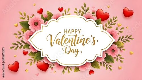 Happy valentine's day wishes with beautiful flowers and hearts