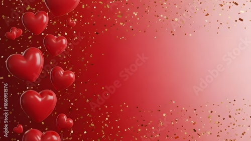 Valentine's day hearts background with red balloons and glitter