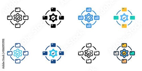 Organizing icons set multiple style collection. Editable stroke 
