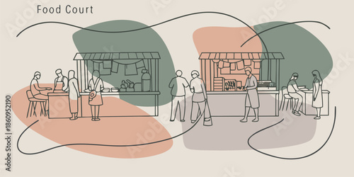 Bustling International Food Court with Diverse Cuisines