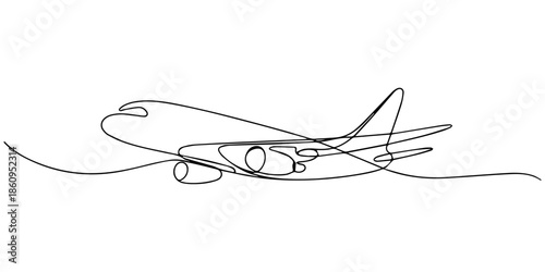 Continuous one line drawing Flying plane. Vacation. One continuous line isolated minimal illustration. One continuous line drawing of Airplane path. Business Concept of world travel and internal pro.