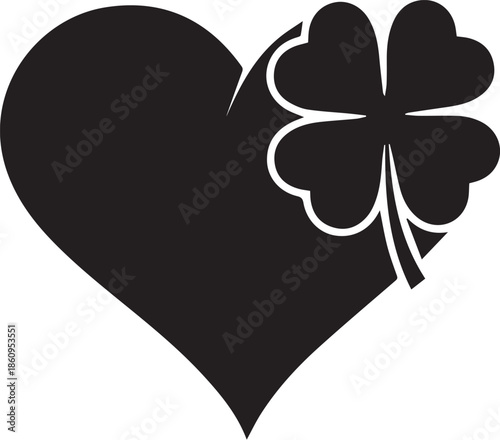 Black heart shape with a white four leaf clover symbol overlay