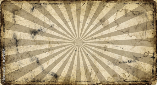 Vintage sunburst background with grunge texture and distressed paper effect