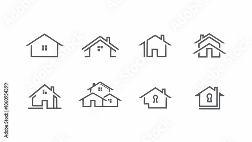 Collection of Minimalist House Icons for Real Estate and Home Design.