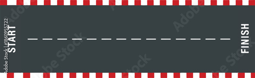 Racing track with start and finish line on black asphalt surface