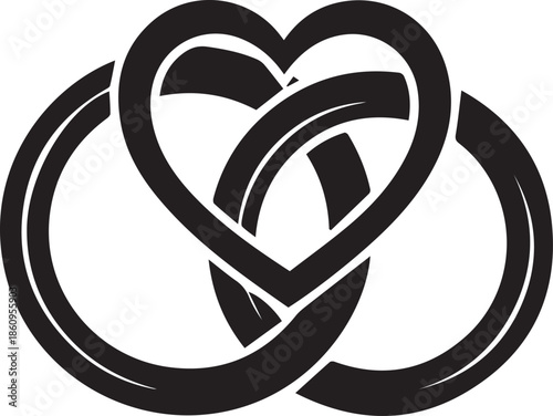 Intertwined heart and wedding rings symbol of eternal love and commitment