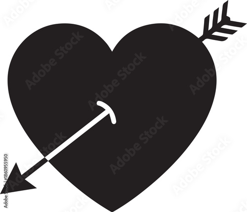 Black heart pierced by an arrow symbol of love and romance