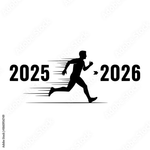 Scared man running from 2025 to 2026 New Year transition vector