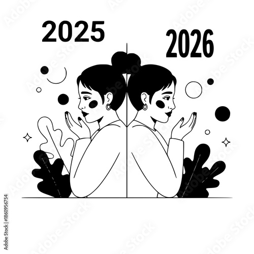 Man fleeing 2025 entering 2026 symbolic New Year vector concept