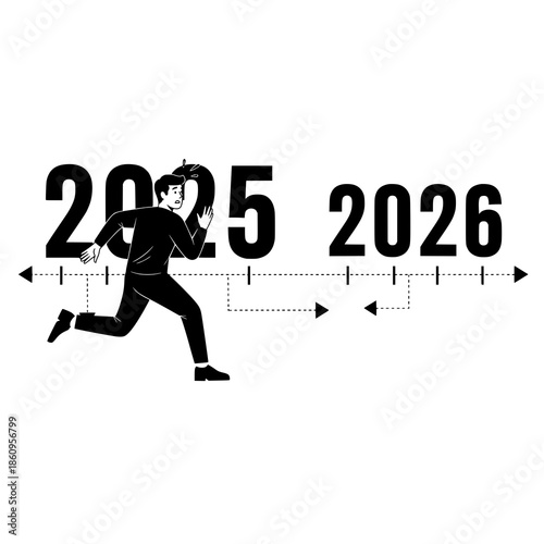 New Year timeline concept man escaping 2025 vector illustration
