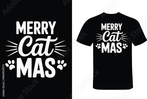 Black T- Shirt with Merry Cat Mas Printed on Front and Back