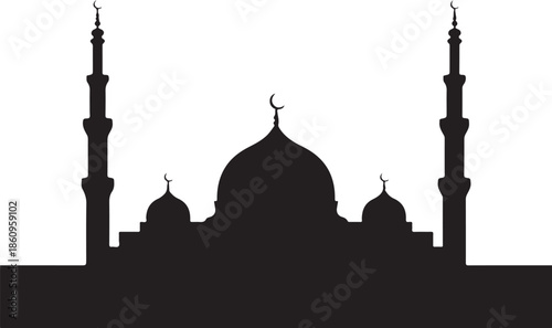 Black silhouette of mosque with minarets and domes
