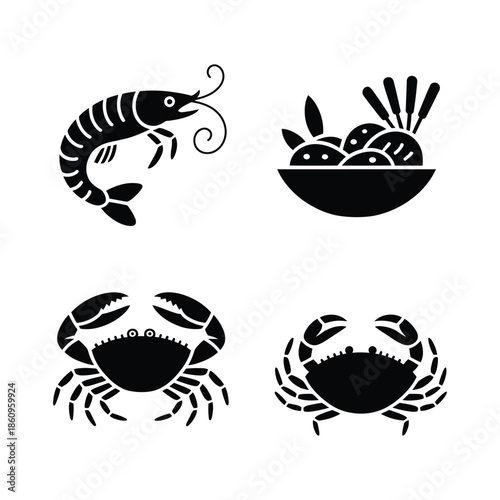 Seafood Vector, Silhouette, Illustration