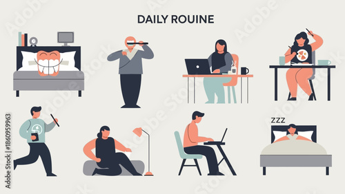 Daily Routine Activities of People Illustrated.