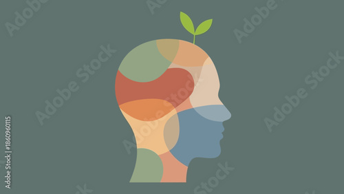 Human Head Profile with Sprouting Plant.