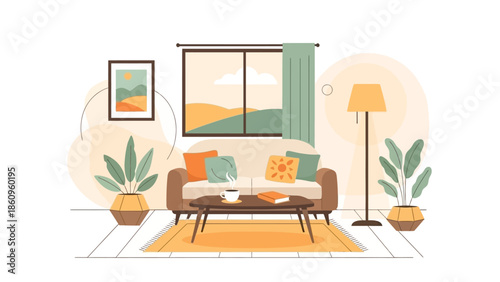 Cozy Living Room with Sofa and Decor.