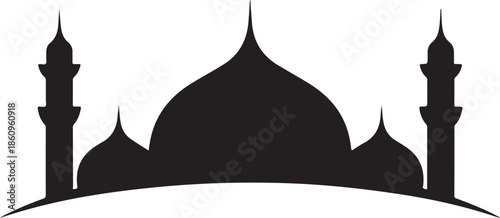 Black silhouette of mosque with domes and minarets