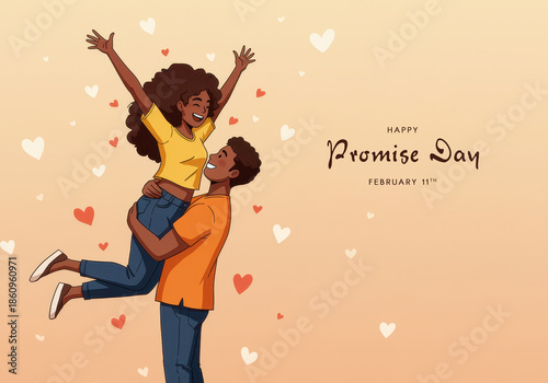 Happy Promise Day illustration of a joyful couple celebrating with hearts love relationship