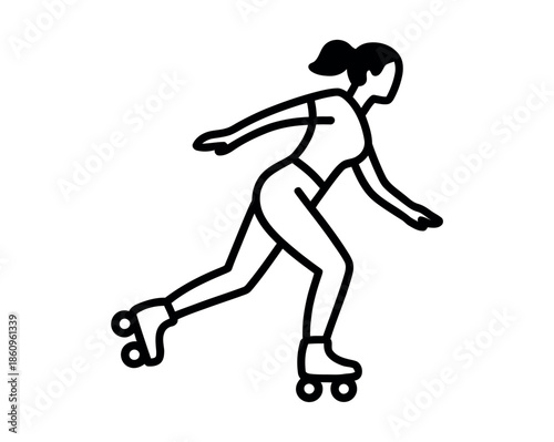 Dynamic line art illustration of a woman roller skating with speed and balance.