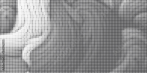 Grunge halftone gradient background. Faded grit noise texture. White and black sand wallpaper. Retro pixelated backdrop. Anime or manga style comic overlay. Vector graphic design textured template