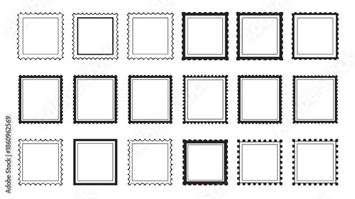 Collection of Fifteen Square Frame Designs with Varied Border Styles on White Background
