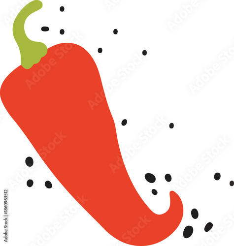 Red chili pepper with green stem isolated on