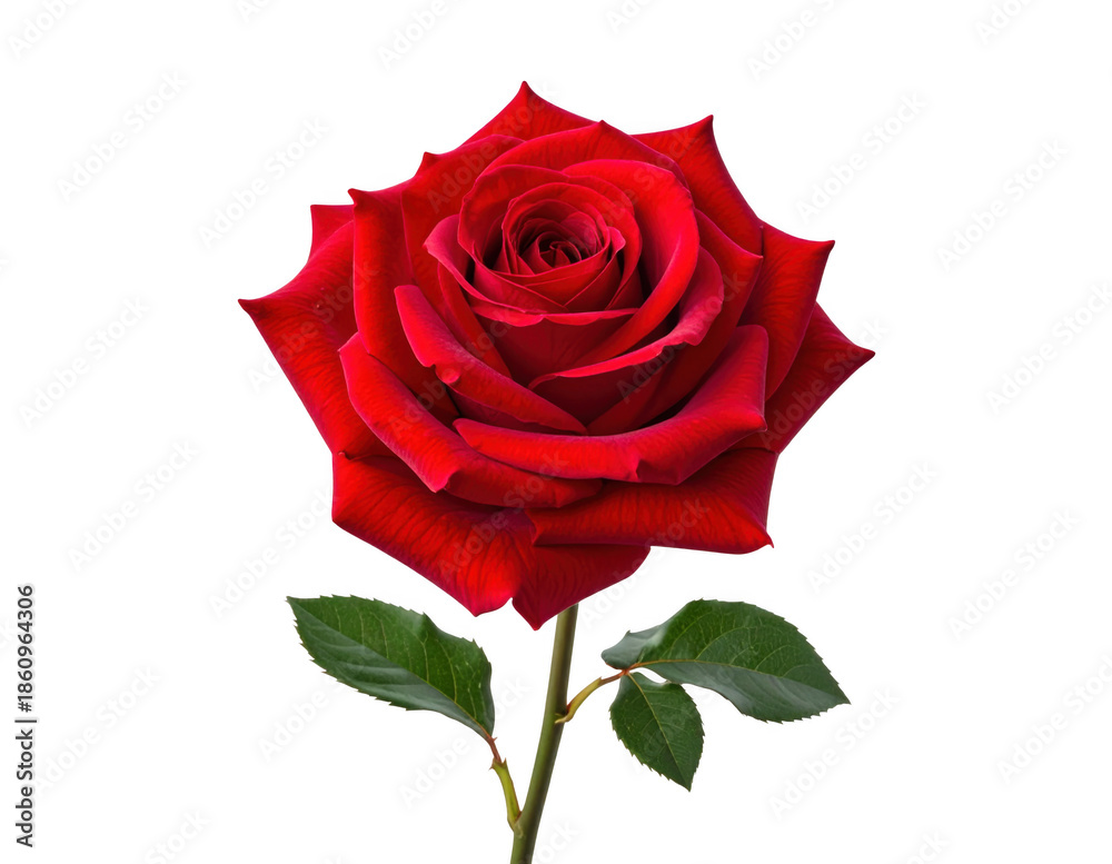 Naklejka premium Single blooming red rose, isolated on white and transparent