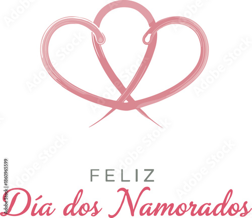 Feliz Dia dos Namorados minimalist heart line illustration with elegant script typography, romantic pink tones and clean white background