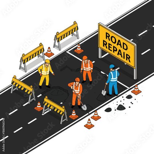 Road Repair Workers with Safety Equipment.