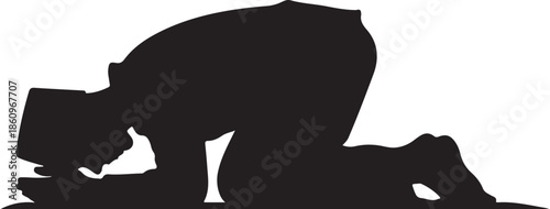 Black silhouette of a person lying on the ground with a backpack