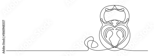 Continuous line drawing of kettlebell with heart minimalist vector illustration