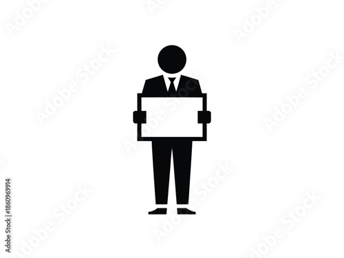 Businessman in suit holding empty sign board for message placement professional presentation isolated vector character