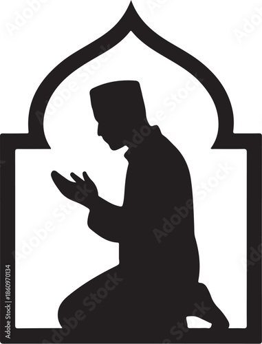 Silhouette of a person praying in front of an arch