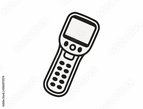 Clean vector icon of a portable data collection device, resembling a smart phone or handheld scanner for logistics, inventory, and retail applications to streamline processes