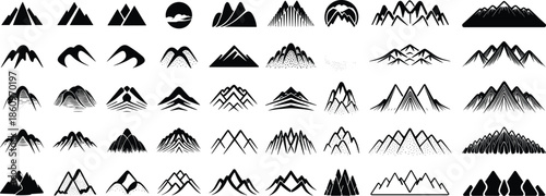 Mountain Range Silhouettes Vector Icons Collection mountains peak