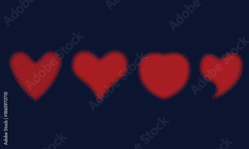 Heart love icons with halftone texture expressing emotion and romance. Perfect for Valentine designs, relationship themes, retro graphics, and emotional visual content.