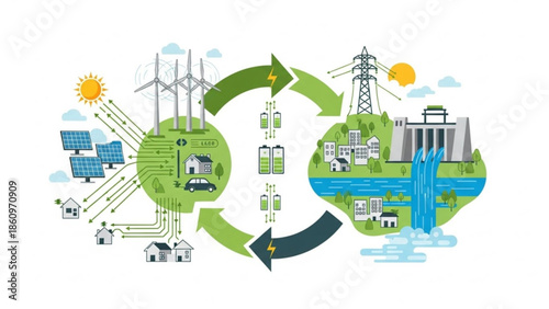 Sustainable energy cycle powering homes and industries efficiently