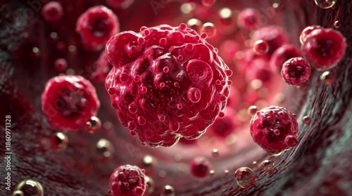 Blood cells, bacteria and virus traveling through a vein. bubble air particle under the water, science biology infection blood cell and virus concept 4K motion graphic