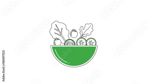 A bowl of fresh fruit and leaves illustration