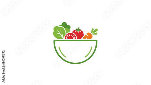 A bowl of fresh mixed vegetables and fruits viewed from directly above in a simple illustration style