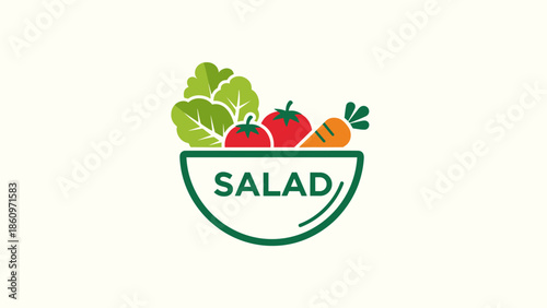 A bowl of fresh salad with vegetables and fruits illustrated in a simple graphic style