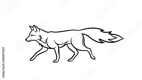 Elegant fox outline illustration walking with grace and simplicity on white background