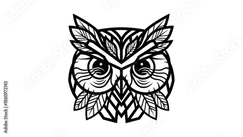 Intricate geometric owl design, a modern artistic representation of nature's wisdom