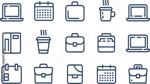 Office work icons set for business productivity and organization