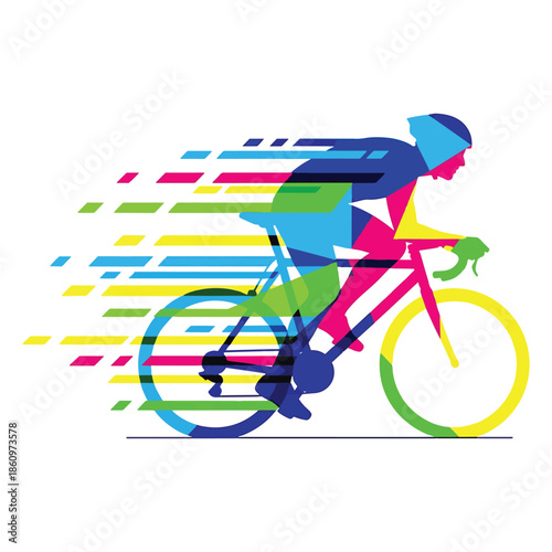 Cyclist in Motion with Abstract Speed Streaks