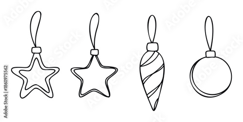 Assortment of festive holiday ornaments featuring stars, baubles, and icicle shapes, perfect for seasonal greetings, winter event promotions, or craft projects.